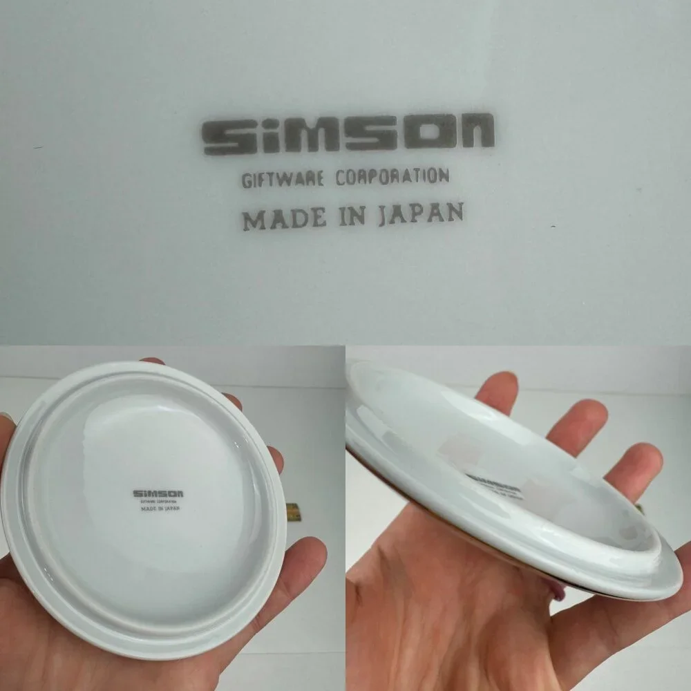 Vtg Simson Corp Round Happy Anniversary Gold Accents Floral Trinket‎ Dish Japan